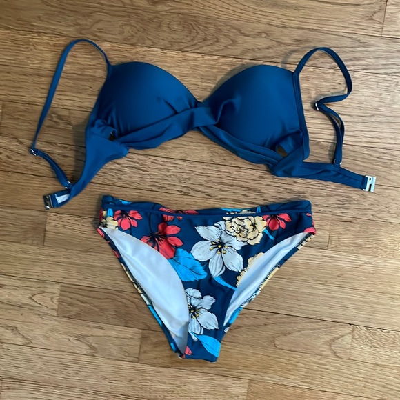 Cupshe Swim Cupshe Navy Floral Wrap Bikini Poshmark